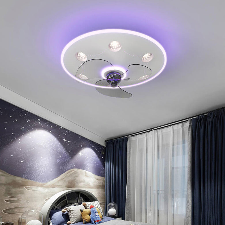 Lumendat Modern Creative Cartoon UFO flying Saucer Round Iron Acrylic LED Kids Flush Mount Ceiling Fan Light Lumendat