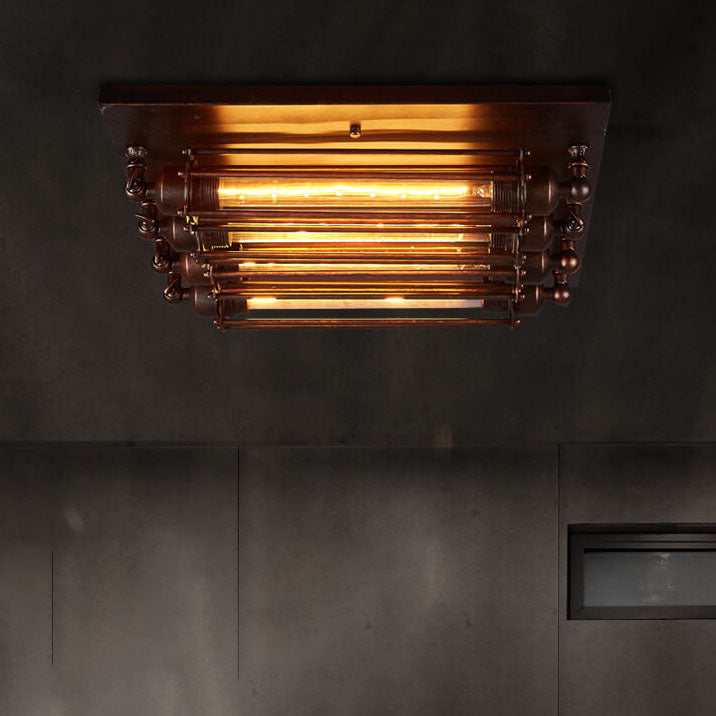 Nostalgic Industrial Iron Glass Strip 4-light Flush Mount Ceiling Light