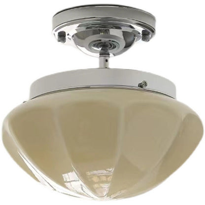 Traditional French Iron Glass Hemispheroid Ripple 1-light Semi-flush Mount Ceiling Light for Hallway