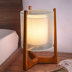 Traditional Japanese Solid Wood Brass Fabric Column 1-Light Standing Floor Lamp For Living Room And Bedroom Lumendat