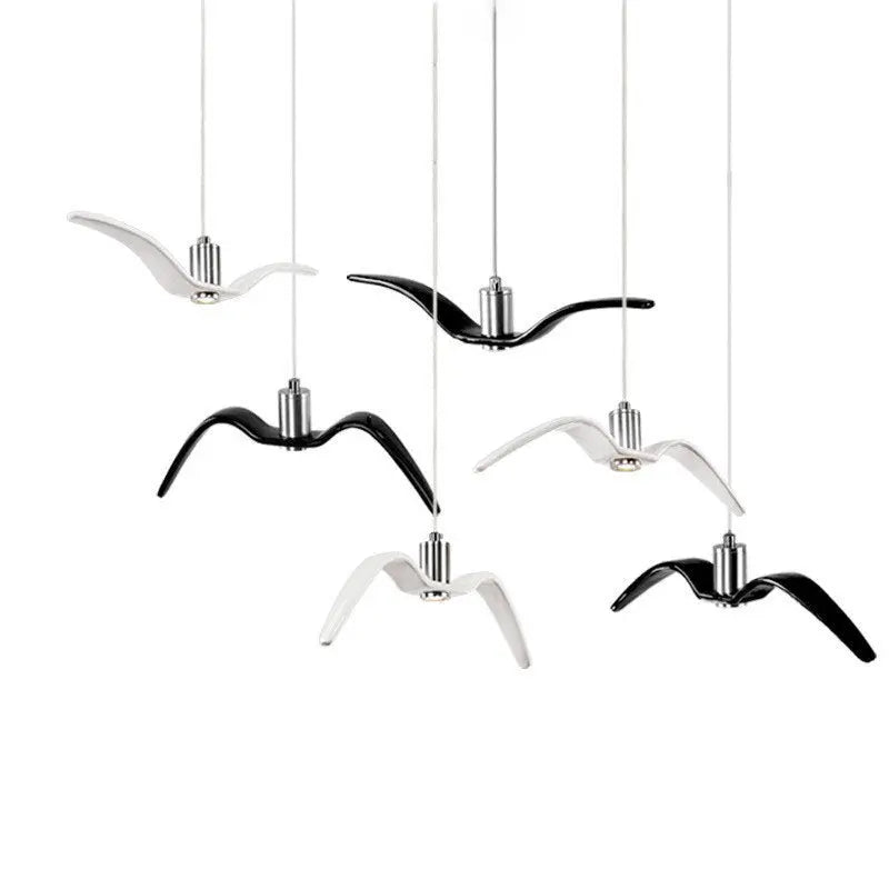 Contemporary Nordic Personality Wrought Iron Seagull LED Pendant Light for Living Room BulbSquare