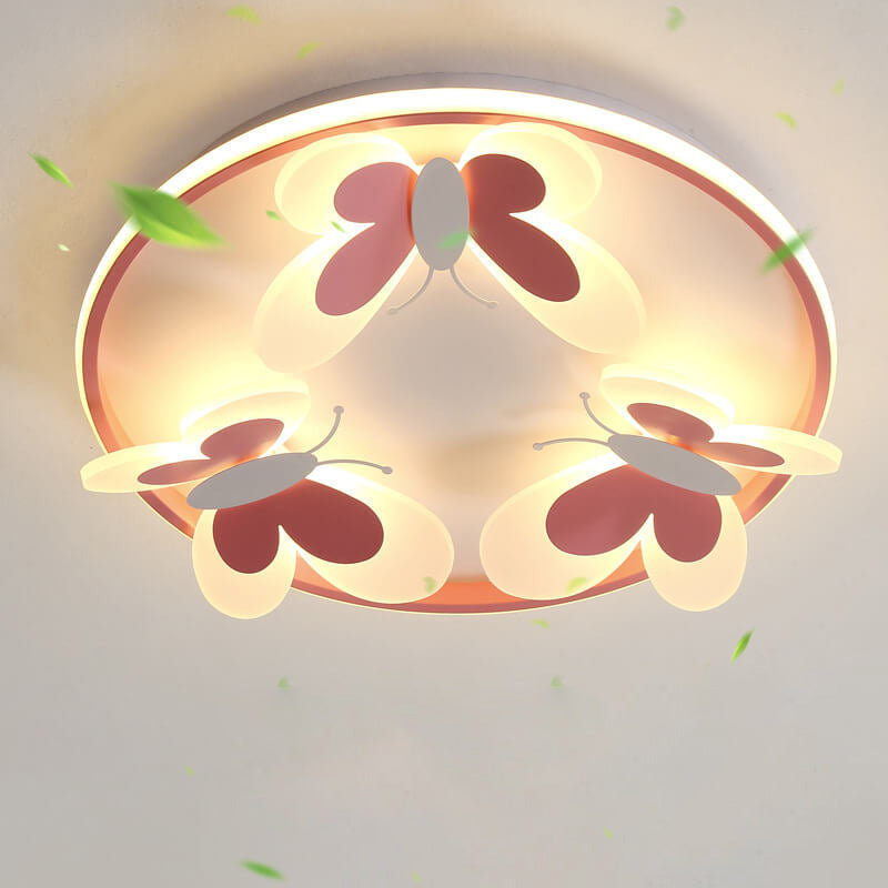 Lumendat Cartoon Creative Pink Butterfly Circle LED Flush Mount Ceiling Light Lumendat
