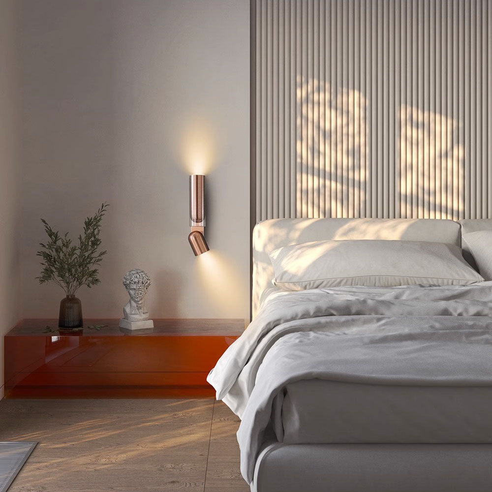 Modern Minimalist Rotatable Cylinder Metal Glass 2-Light Wall Sconce Lamp For Bedroom Lumendat