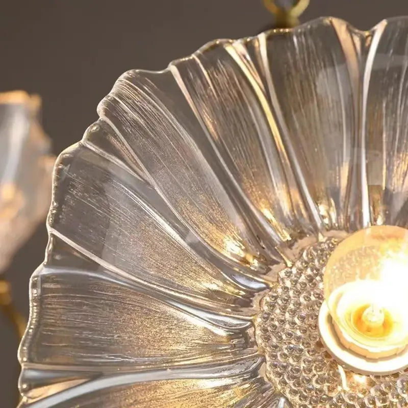 Modern Art Deco Gold Finish Frame Lotus Leaf Glass Shade 3/6-light Chandelier for Living Room Lumendat