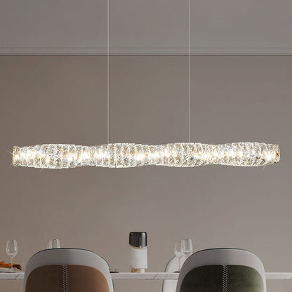 Modern Simplicity Stainless Steel Crystal Strip LED Island Light Pendant Light for Dining Room