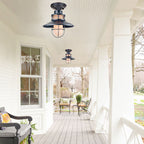 Outdoor Waterproof Iron Frosted Glass 1-Light Semi-Flush Mount Ceiling Light Lumendat