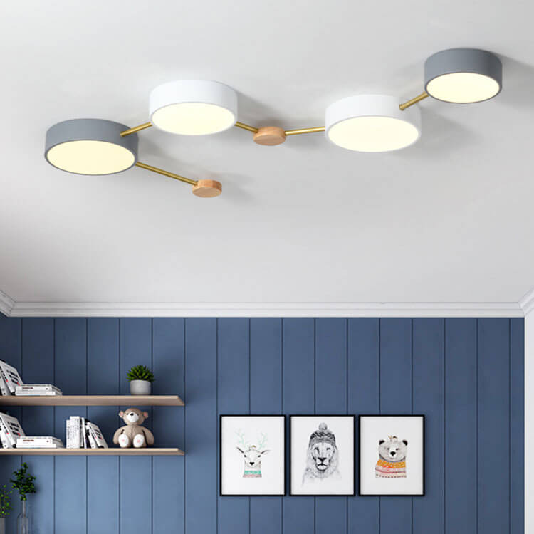Scandinavian Minimalist Solid Wood Iron LED Flush Mount Lighting BulbSquare