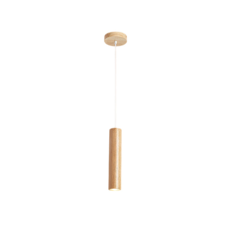 Modern Minimalist Rubberwood Cylinder Spotlight LED Pendant Light for Bedroom BulbSquare