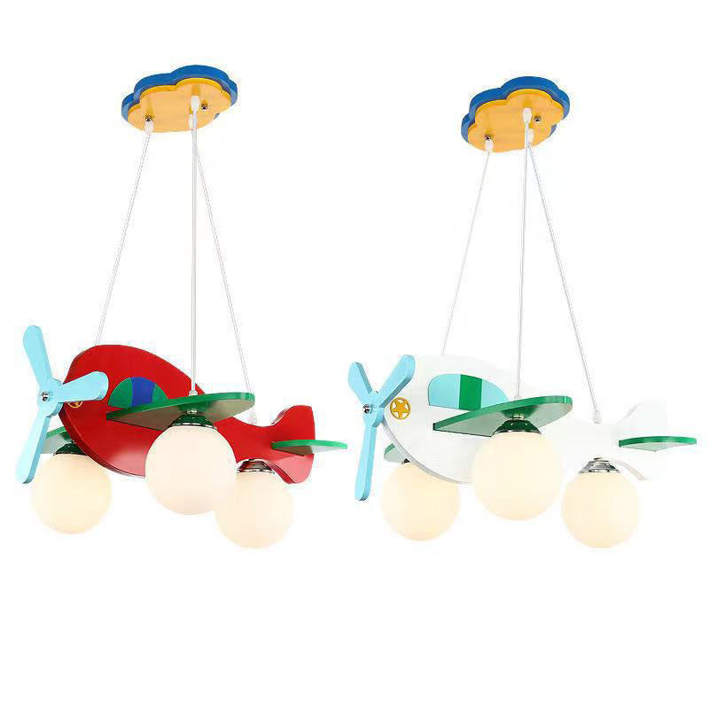 Lumendat Contemporary Creative Wooden Airplane Glass 3-Light Chandelier For Bedroom Lumendat