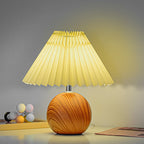 Nordic Vintage Pleated Wood Ball Base LED Table Lamp Lumendat