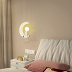 Lumendat Contemporary Nordic Kids Iron Resin Glass Moon Doll 1-Light Pendant Light For Bedside Lumendat