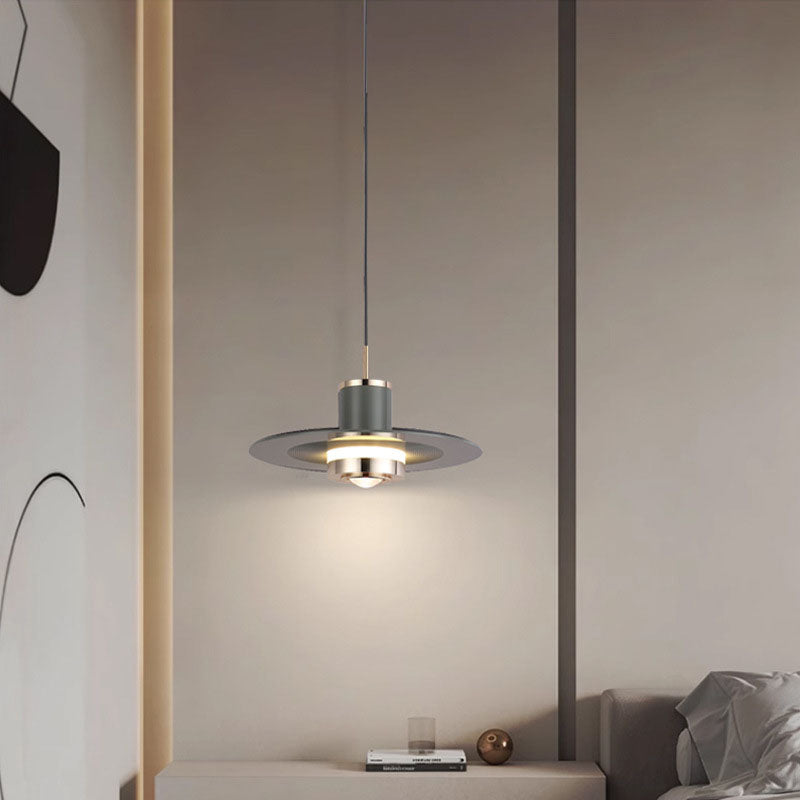 Modern Minimalist Cylinder Flying Saucer Metal LED Pendant Light for Living Room