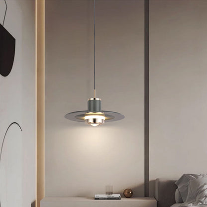 Modern Minimalist Cylinder Flying Saucer Metal LED Pendant Light for Living Room