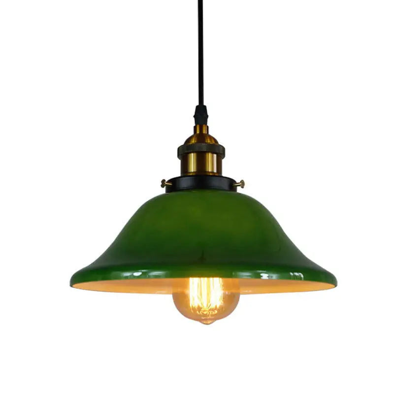 Contemporary Retro Emerald Green Flared Glass Shade 1-light Pendant Light for Dining Room BulbSquare