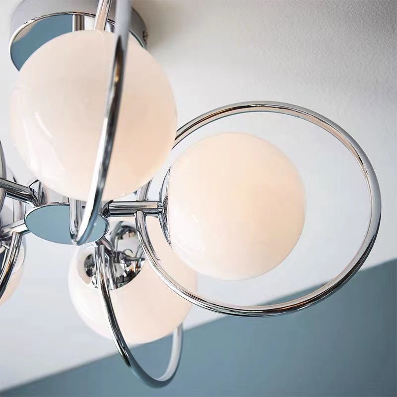 Traditional Vintage Iron Glass Ball Circle 3/5 Light Semi-Flush Mount Ceiling Light For Living Room