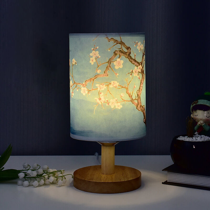 Modern Minimalist Fabric Column Landscape Wood LED Table Lamp Lumendat