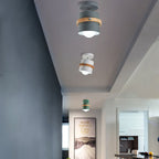 Contemporary Nordic Round Cylinder Iron Solid Wood 1-Light Semi-Flush Mount Ceiling Light For Hallway Lumendat