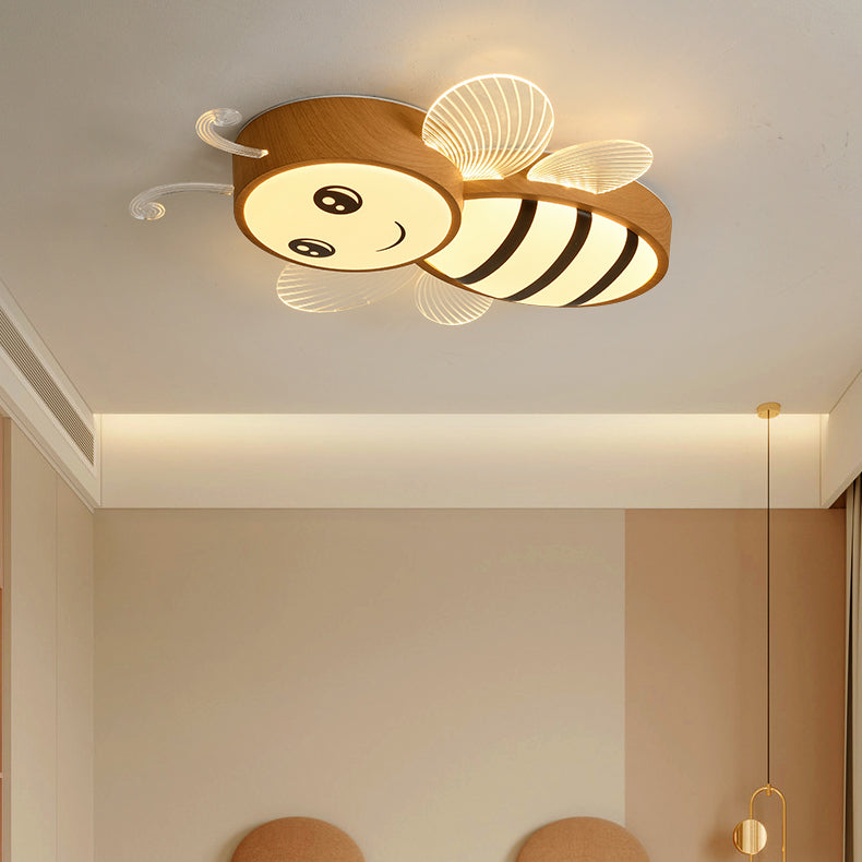 Lumendat Contemporary Creative Woodgrain Cartoon Animal Bee Aircraft Acrylic LED Kids Flush Mount Ceiling Light For Living Room Lumendat