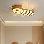 Lumendat Contemporary Creative Woodgrain Cartoon Animal Bee Aircraft Acrylic LED Kids Flush Mount Ceiling Light For Living Room Lumendat
