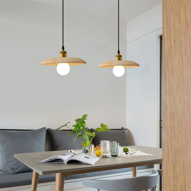 Nordic Modern Minimalist Solid Wood Disc 1-light Pendant Light