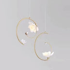 Chinese Retro Ceramic Floral Embellished Copper Arc LED Pendant Light