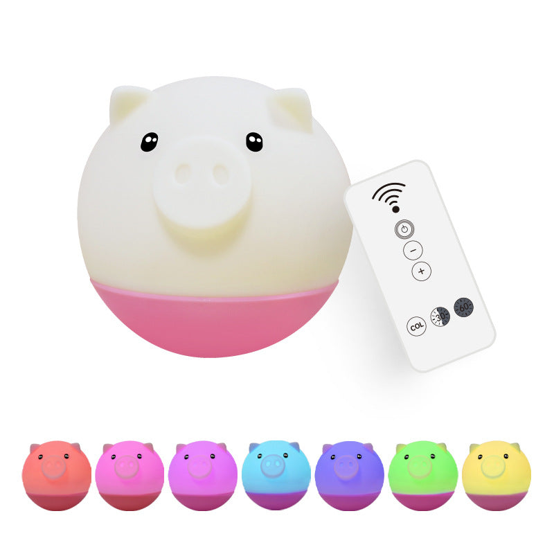 Lumendat Cartoon Creative Piggy Round Silicone LED Kids Night Light Table Lamp Lumendat
