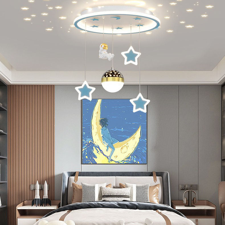 Lumendat Contemporary Creative Starry Night Acrylic Round Shade LED Kids Flush Mount Ceiling Light For Bedroom Lumendat