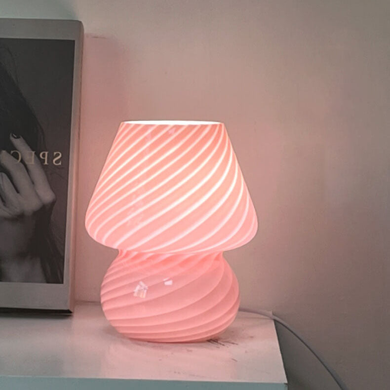 Modern Minimalist Striped Mushroom Glass 1-Light Table Lamp Lumendat