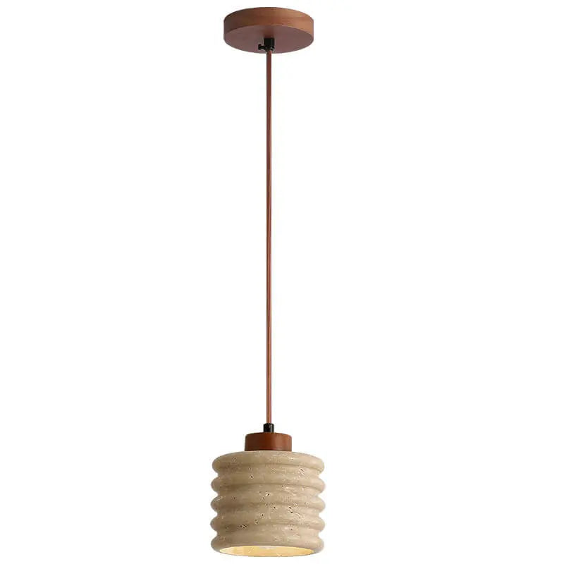 Japanese Wabi-sabi Yellow Travertine Cylinder Lampshade Wood 1-light Pendant Light Lumendat