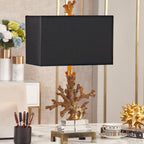Modern Art Deco Linen Resin Crystal Coral Base 1-Light Table Lamp For Bedroom Lumendat