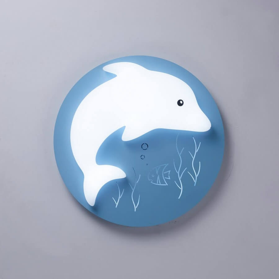 Lumendat Cartoon Cute Dolphin Blue Disc LED Flush Mount Ceiling Light Lumendat