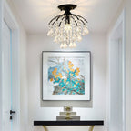 Scandinavian Modern Round Iron Crystal 1-Light Semi-Flush Mount Ceiling Light Lumendat