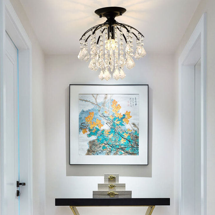 Scandinavian Modern Round Iron Crystal 1-Light Semi-Flush Mount Ceiling Light Lumendat