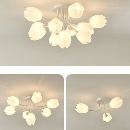 Modern Art Deco Tulip Flower Design 3/7/11/13 Light Semi-Flush Mount Ceiling Light For Living Room