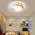 Lumendat Contemporary Creative Kids Iron Acrylic Round Pig LED Flush Mount Ceiling Light For Bedroom Lumendat