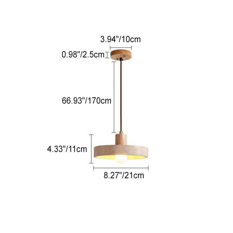 Japanese Minimalist Solid Wood Disc Yellow Travertine Base 1-light Pendant Light