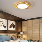 Minimalist Log Wooden Circle Ring LED Flush Mount Ceiling Light BulbSquare
