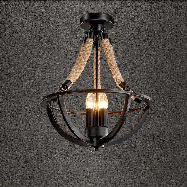 Vintage Industrial Iron Twine 3-light Island Light Chandelier BulbSquare