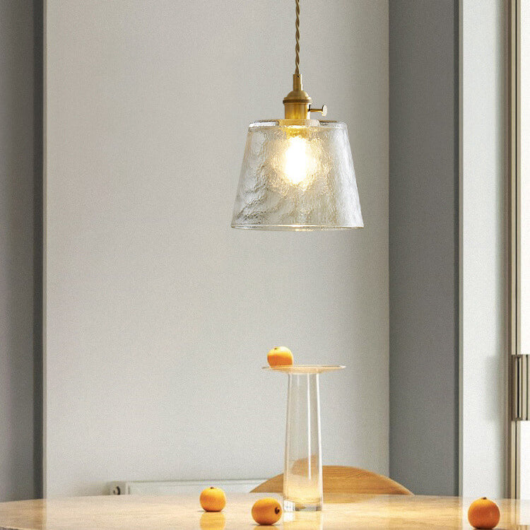 Vintage Glass Brass Drum 1-light Pendant Light