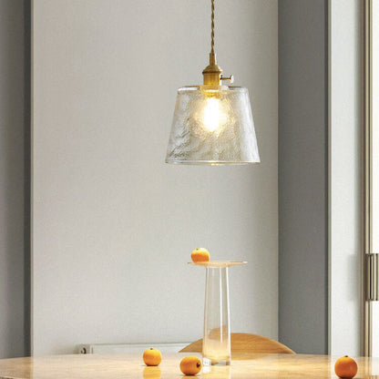 Vintage Glass Brass Drum 1-light Pendant Light
