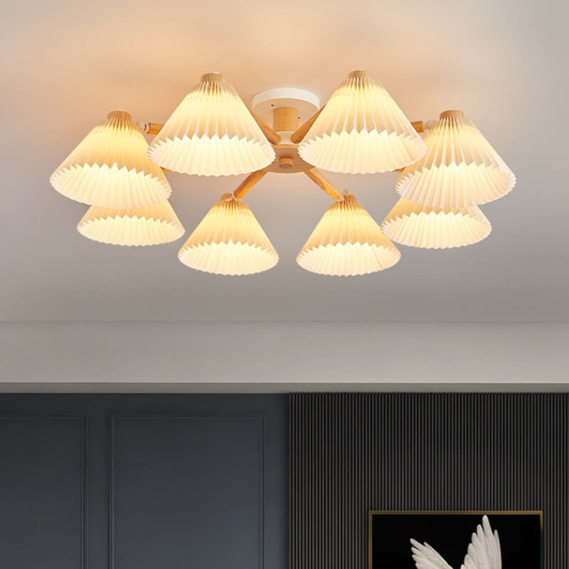 Nordic Wood Pleated Shade 3/6/8 Light Semi-flush Mount Ceiling Light