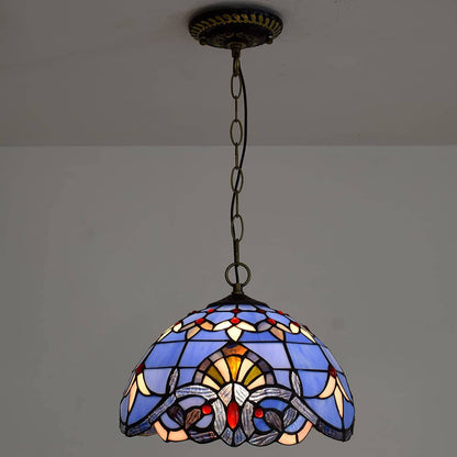 European Retro Blue Baroque Stained Glass 1-Light Pendant Light