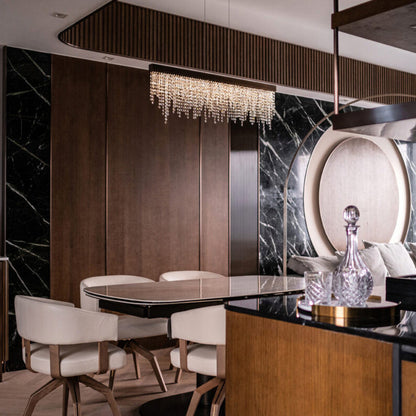 Contemporary Luxury Rectangular Stainless Steel Crystal LED Chandelier for Dining Room