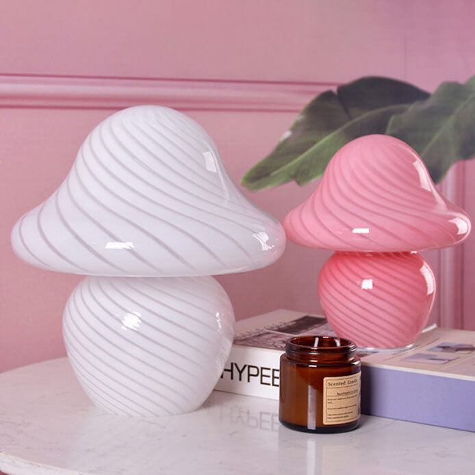 Modern Decorative Mushroom Striped Glass 1-Light Table Lamp Lumendat