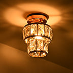 Contemporary Luxury Stainless Steel Frame Double Crystal Rings 1-Light Semi-Flush Mount Ceiling Light For Living Room