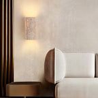 Traditional Japanese Striped Beige Travertine Semicircle LED Waterproof Wall Sconce Lamp For Living Room