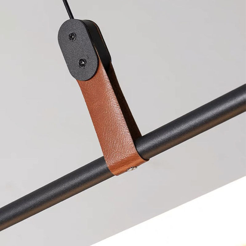 Modern Minimalist Long Strip Iron Acrylic Faux Leather LED Island Light Chandelier For Living Room & Dining Room Lumendat