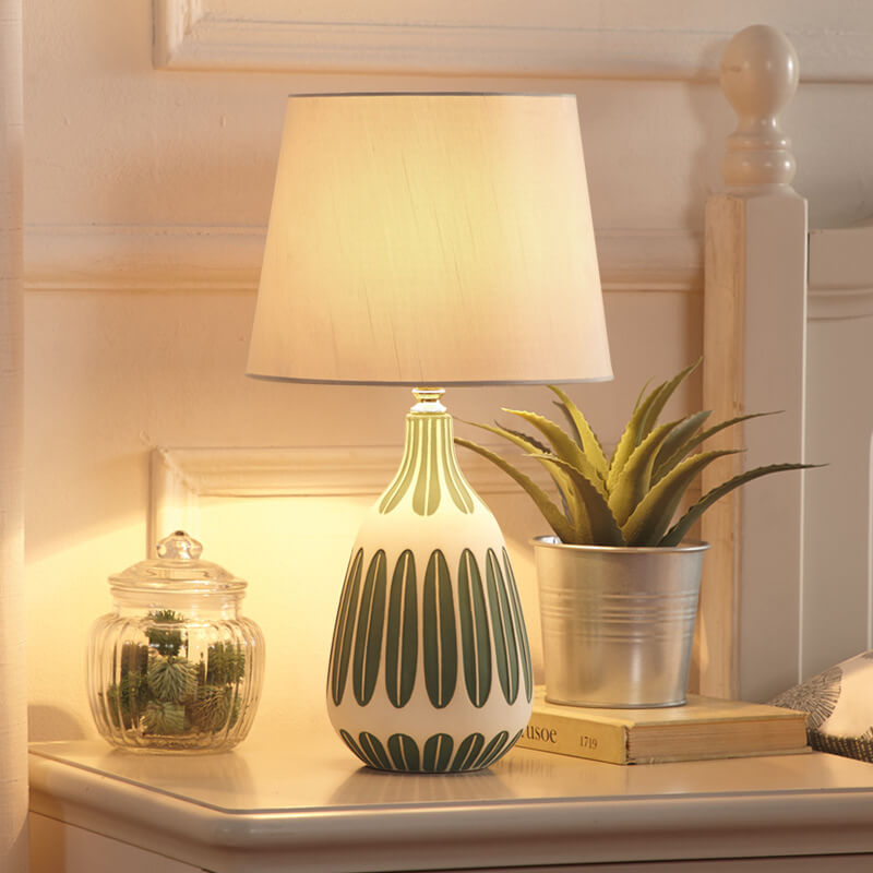 Nordic Vertical Pattern Ceramic Fabric 1-Light Table Lamp Lumendat