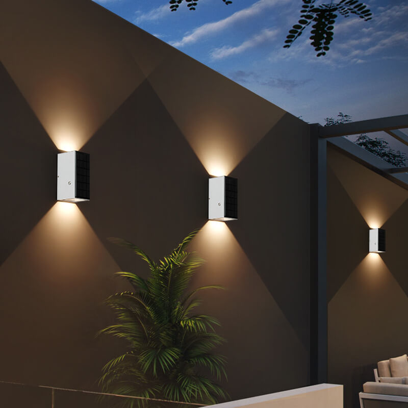 Modern Solar Black Rectangular Die-Cast Aluminum Solar LED Outdoor Wall Light Lumendat
