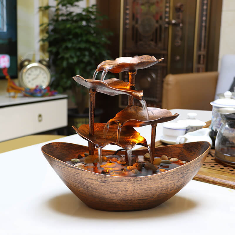 Creative Lotus Leaf Yuanbao Flowing Fountain LED Decorative Table Lamp Lumendat